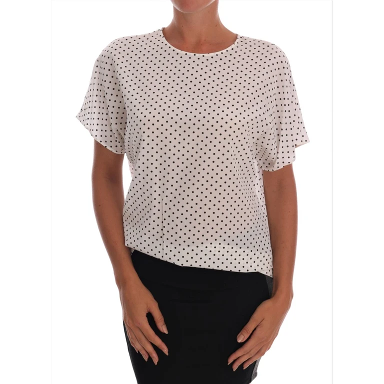 Dolce & Gabbana White Polka Dotted Silk T-Shirt Top Black/white - Women