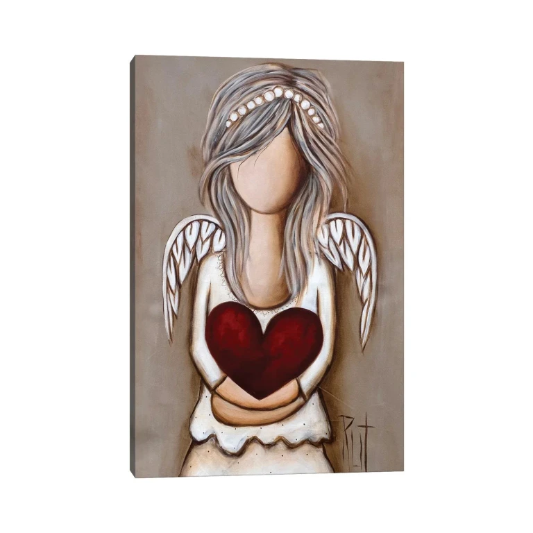 Girl Holding Red Heart by Ruth's Angels - Canvas Gallery Wrap