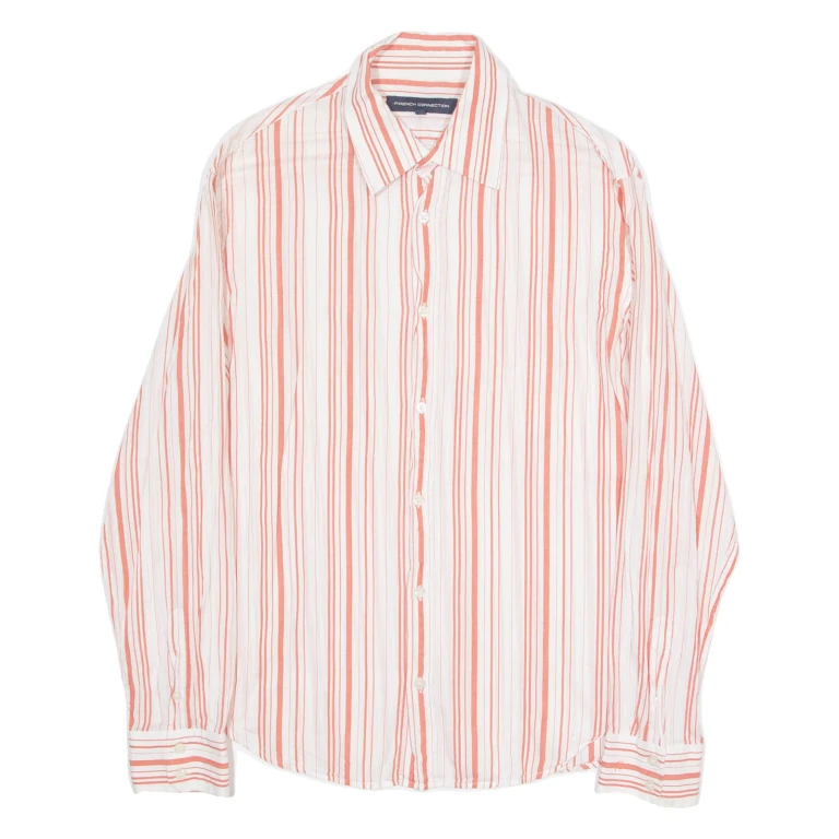 FRENCH CONNECTION Womens Printed Shirt White Long Sleeve Striped L