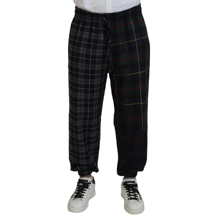 Multicolor Checkered Wool Men Jogger Pants Virgin Nylon Elastane - Men