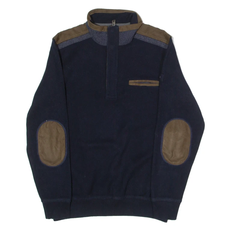 PIERRE CARDIN Mens Jumper Blue Patchwork 1/4 Zip Tight Knit M