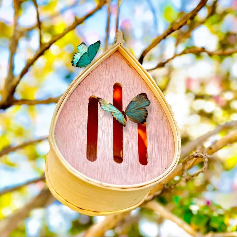 Pollinating Palace - Eco-friendly Handmade Natural Wood Hanging Habitat-Butterfly House