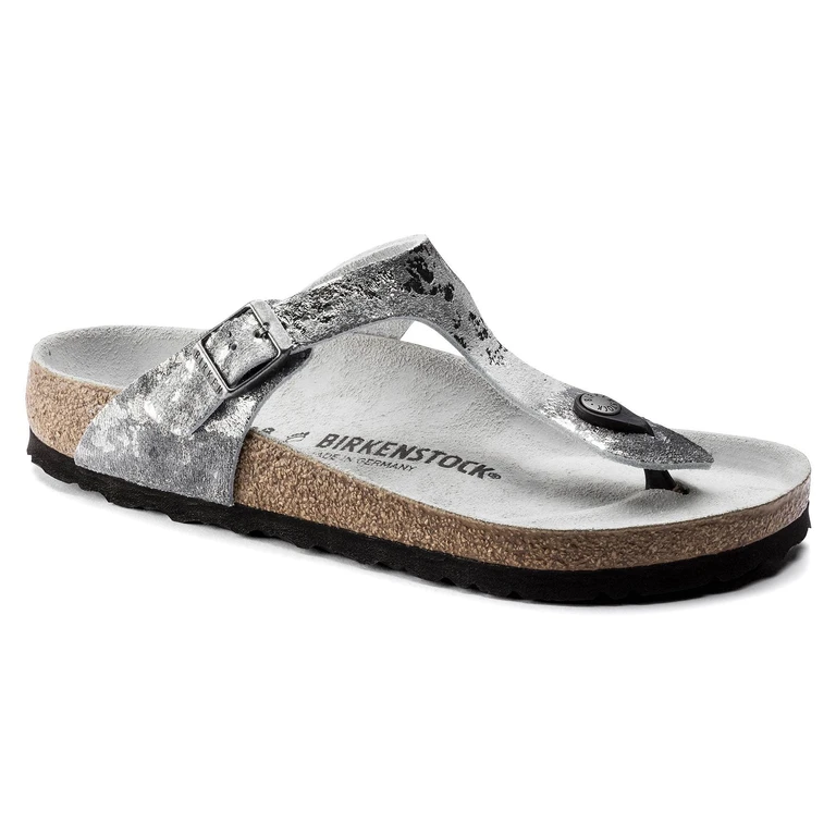 Gizeh Suede Leather Vintage Metallic Grey Silver Sandals