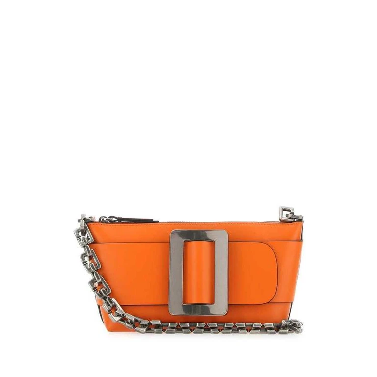 Orange Leather Buckle Shoulder Bag Puffinsbill Borse A Tracolla