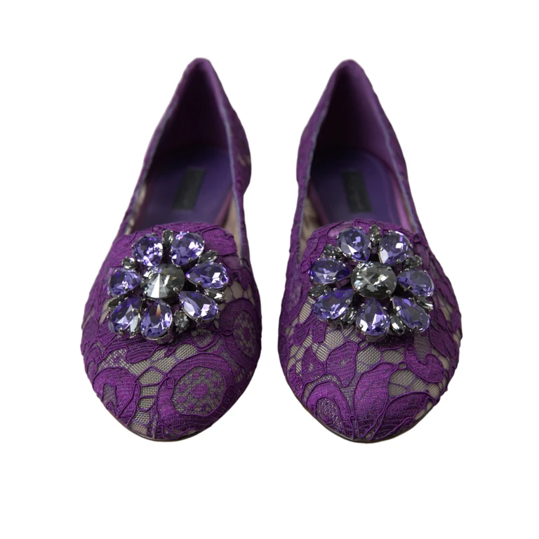 Dolce & Gabbana Purple Vally Taormina Lace Crystals Flats Shoes Viscose Cotton Nylon - Women