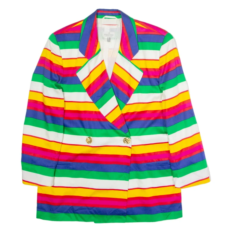 PRESTIGE Womens Blazer Jacket Blue 90s Striped UK 12
