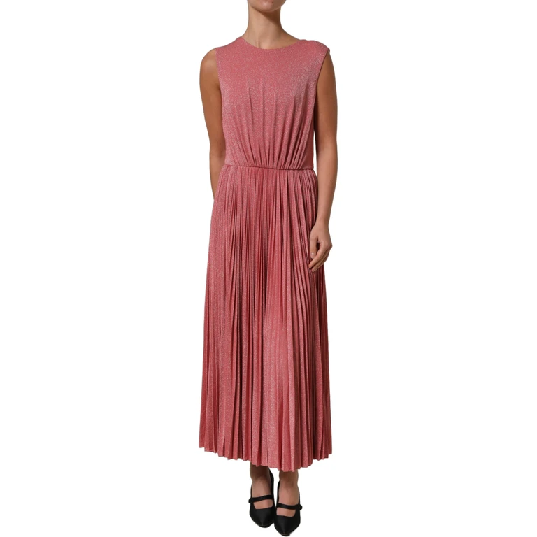 Dolce & Gabbana Coral Pink Pleated Sleeveless Max Dress - Women