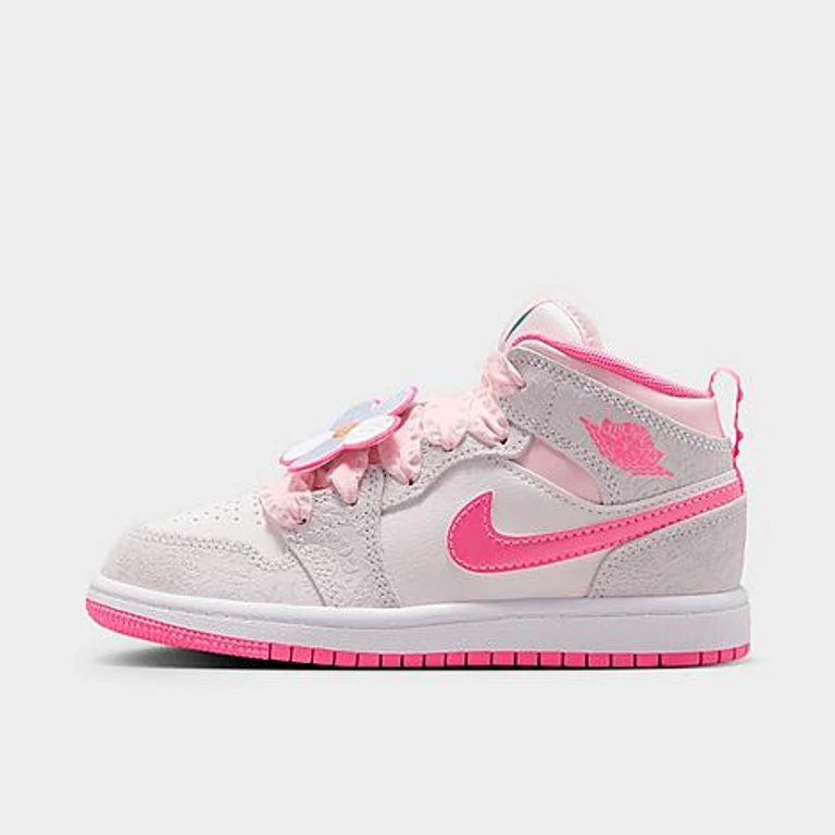 Jordan Girls' Little Kids Air Retro 1 Mid SE Casual Shoes in Vast Grey/Sail/Pink Bloom Size: 1.0
