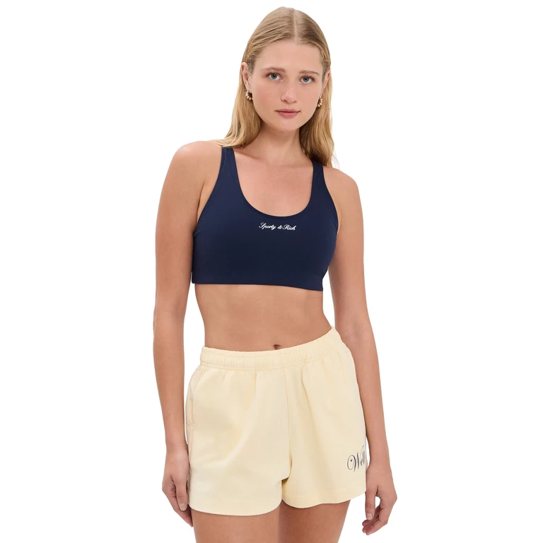 Sporty & Rich Signature Logo Sports Bra Dark Navy White XL