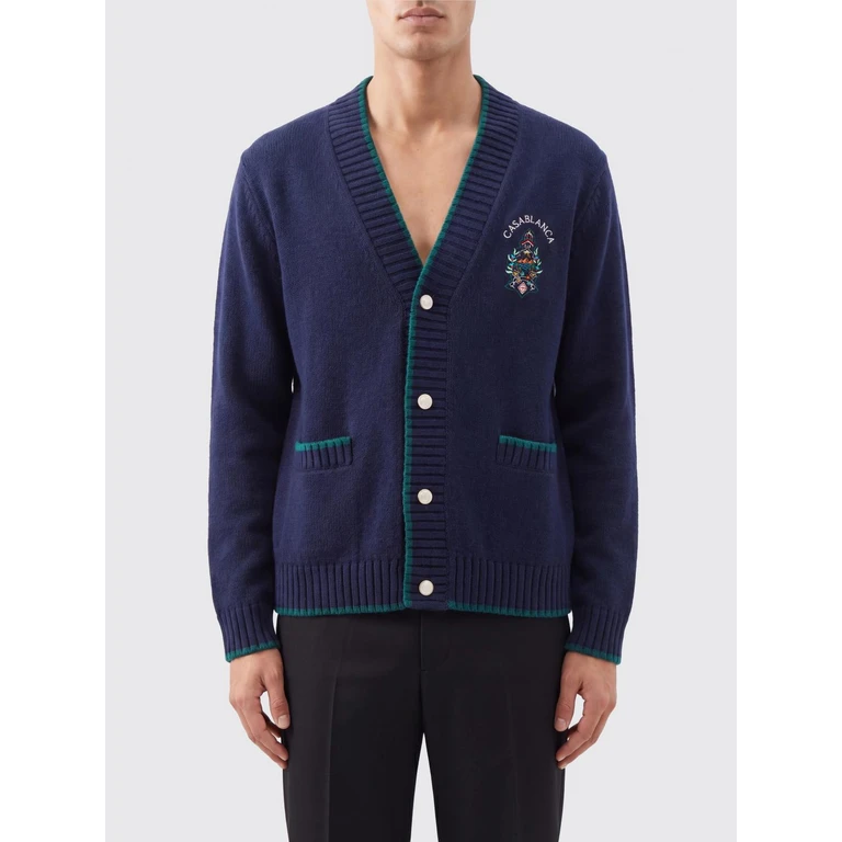 V-Neck Wool and Cashmere Cardigan with Jacquard Logo (PF26KW142901)