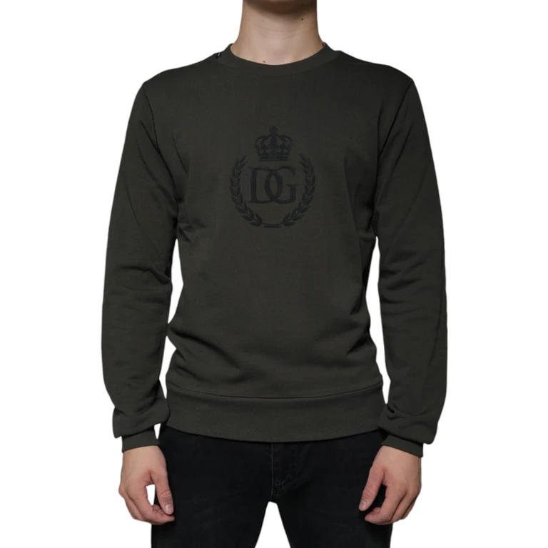 Dolce & Gabbana Army Green Dg Crown Crew Neck Pullover Sweater Dark Cotton Clothing - Men