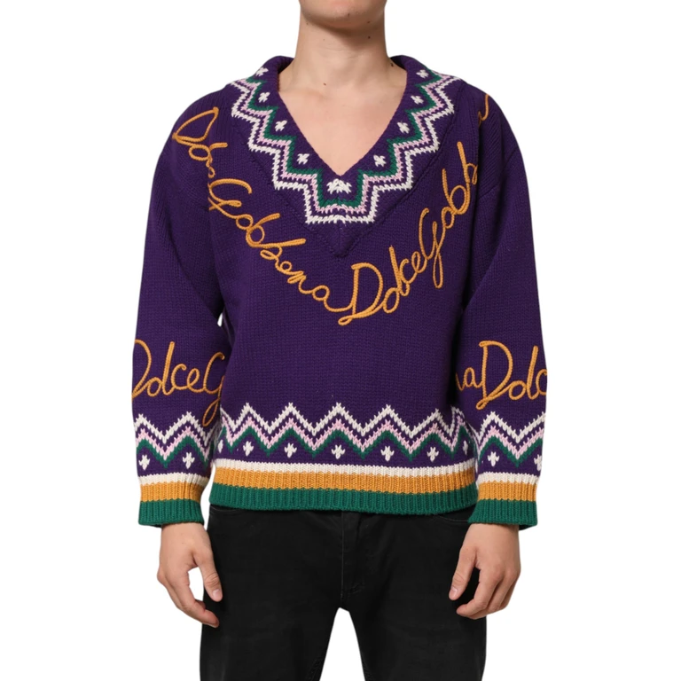 Purple Wool Dg Logo Men Knit Pullover Sweater Virgin - Men