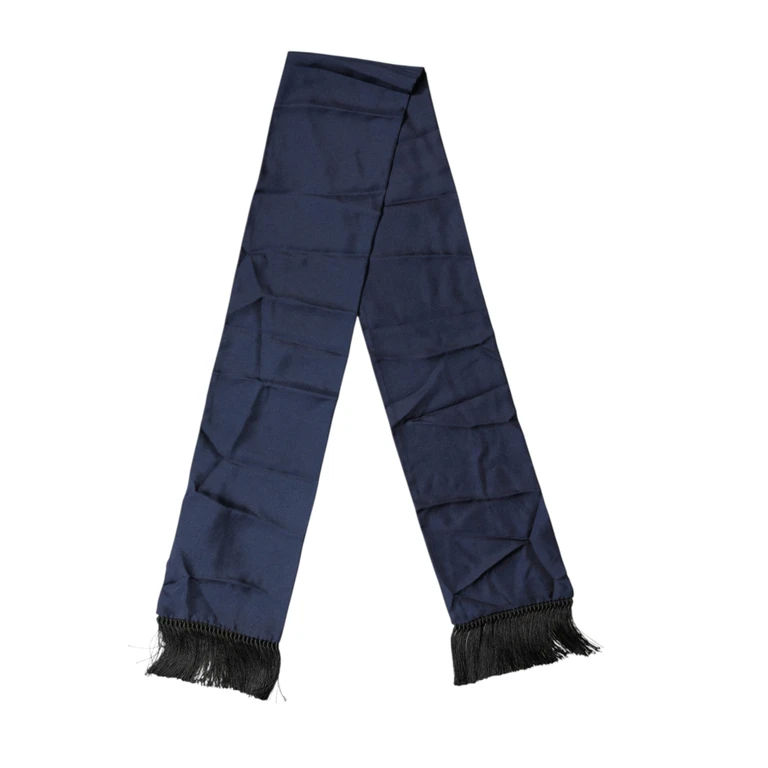 Dolce & Gabbana Navy Blue Silk Fringes Neck Foulard Scarf - Men