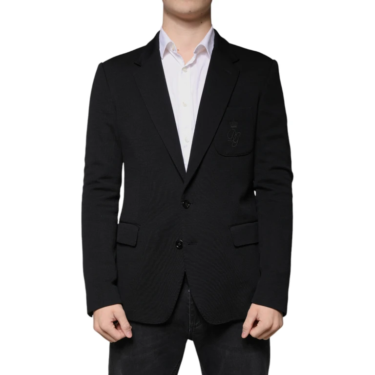 Black Wool Single Breasted Formal Blazer Virgin Nylon Clothing - Men
