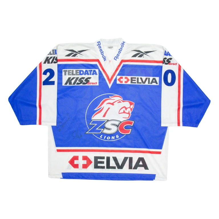 OCHSNER ZSC Lions Signed Hockey Mens Jersey Blue Long Sleeve V-Neck L