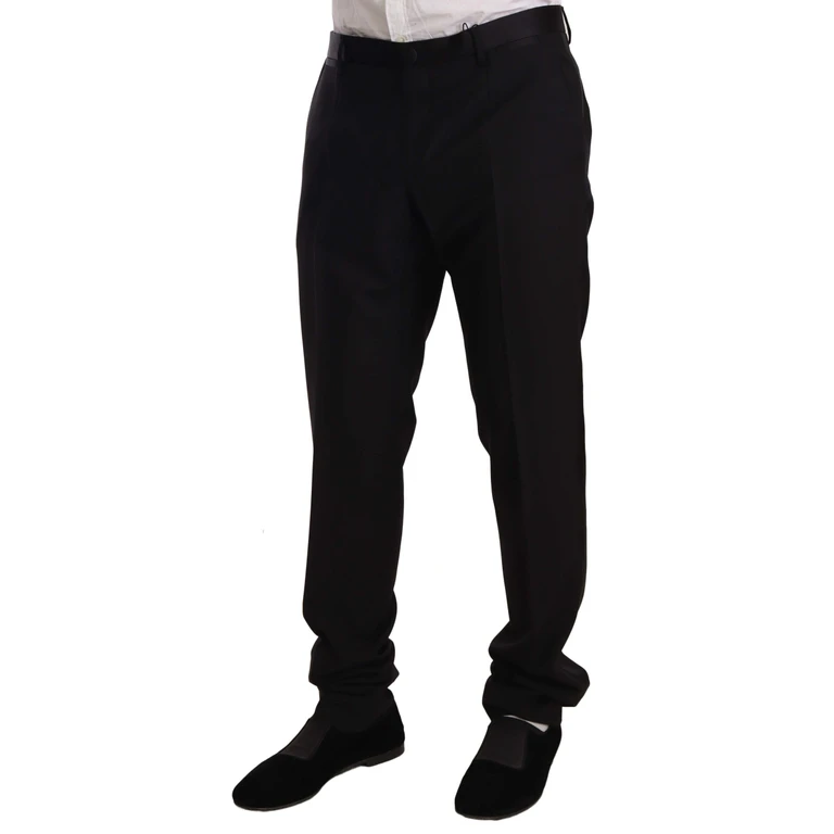 Dolce & Gabbana Black Wool Formal Tuxedo Trouser Pants Virgin Silk Polyester - Men