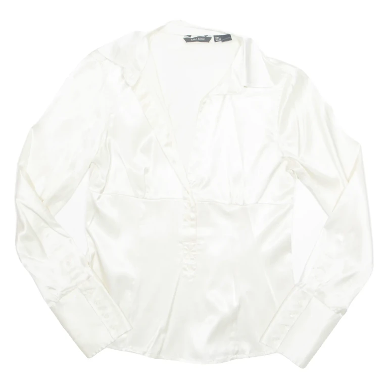 ZARA Womens Shirt Cream Collared Long Sleeve M