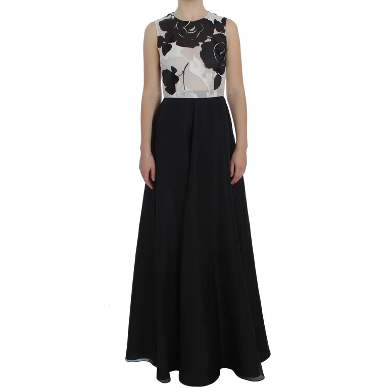 Dolce & Gabbana Black White Floral Silk Sheath Gown Dress Black/white - Women