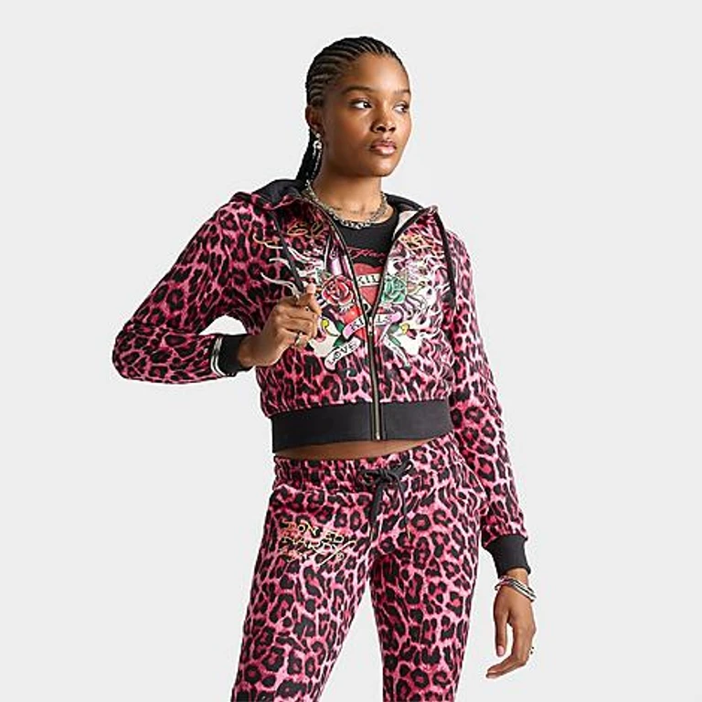 Women's Pink Panther Leopard Relaxed Full-Zip Hoodie in Pink Leopard Size: Small