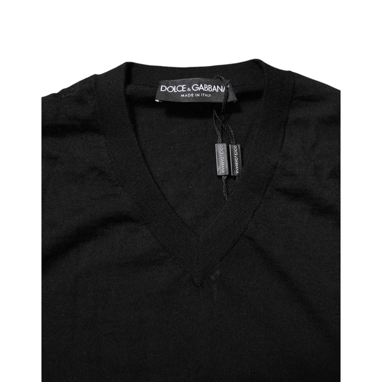 Dolce & Gabbana Dark Gray Embroidered Logo Pullover Sweater Virgin Wool Clothing - Men