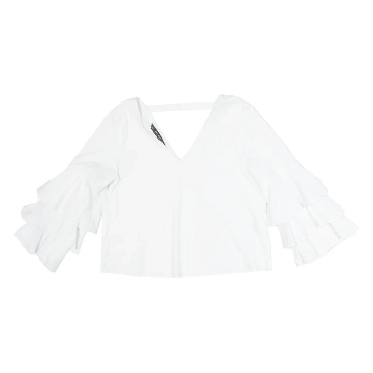 ZARA BASIC Womens Oversized Top White V-Neck Long Sleeve S