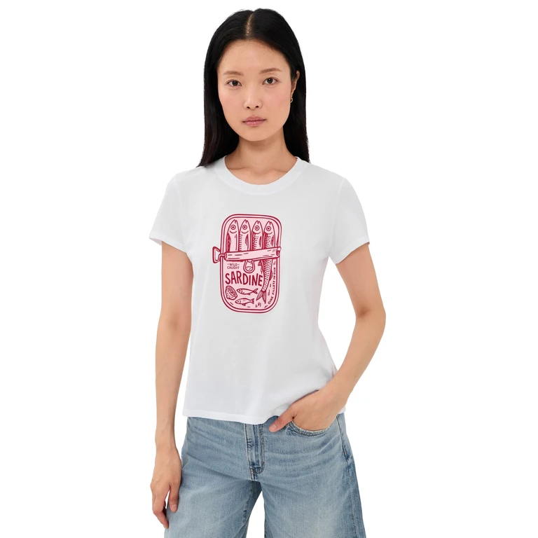Sunny Somewhere Sardine Summer Femme Crew Tee White XL