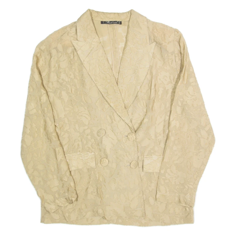 BOUT'SINA Blazer Style Sheer Womens Printed Shirt Beige 90s Animal Print M