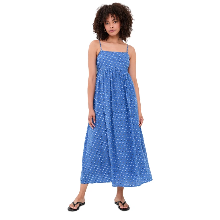Madewell Tiffany Dress Fan Floral Foulard Retro Blue XS