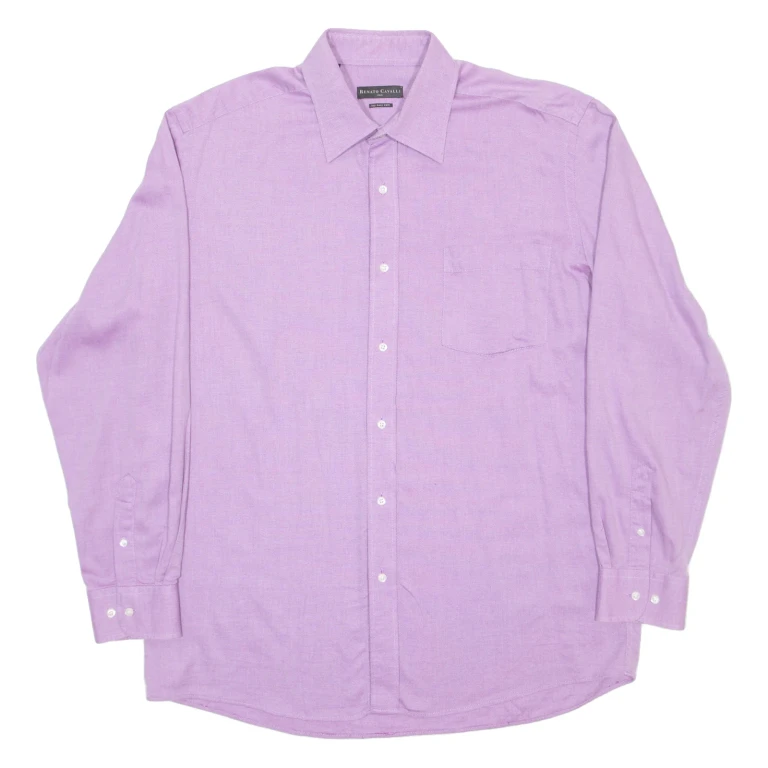 RENATO CAVALLI Mens Plain Shirt Purple Long Sleeve L