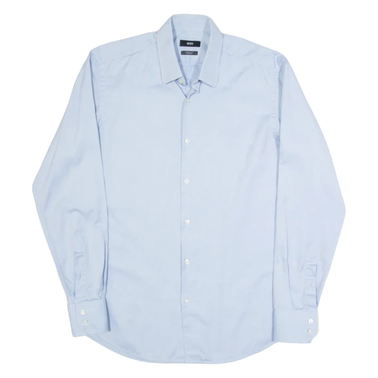 HUGO BOSS Mens Plain Shirt Blue Long Sleeve L