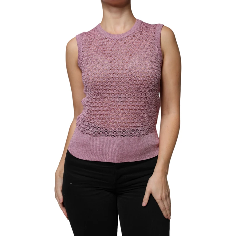 Dolce & Gabbana Pink Mesh See Through Sleeveless Tank Top Viscose Polyester Film Fiber - Women