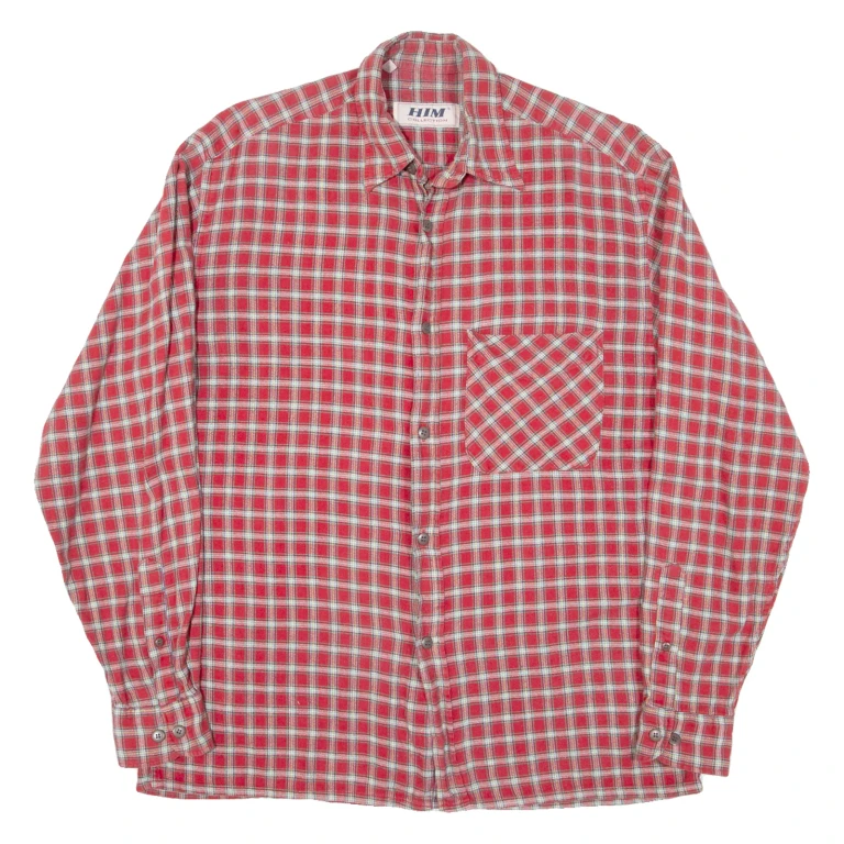 HIM COLLECTION Mens Flannel Shirt Red Check Long Sleeve M