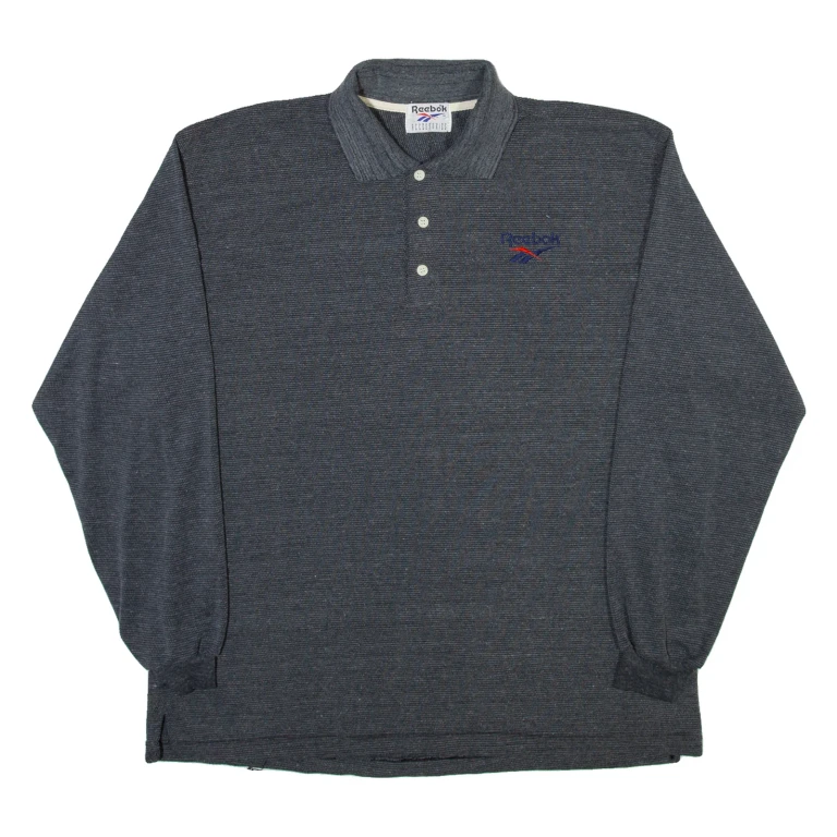 REEBOK Mens Polo Shirt Grey Long Sleeve L