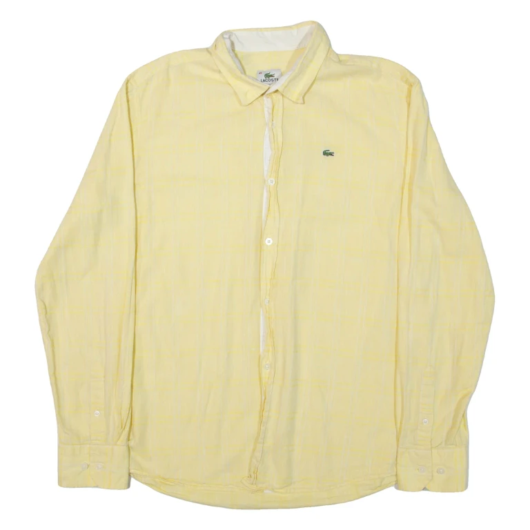 LACOSTE Mens Shirt Yellow Striped Long Sleeve M