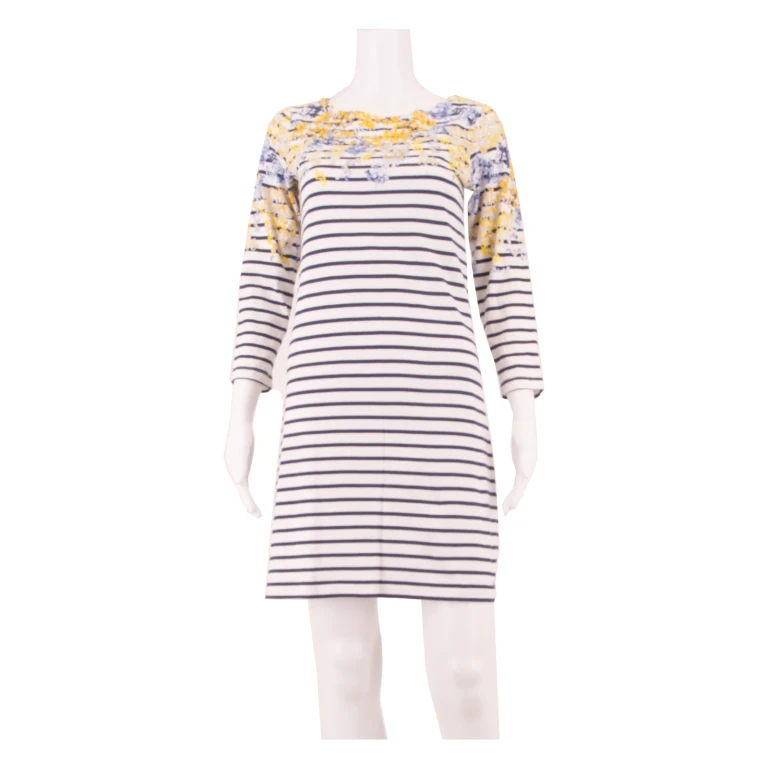 JOULES Womens Shift Dress White Striped Long Sleeve Knee Length UK 8
