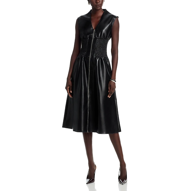 Faux Leather Zippered Dress