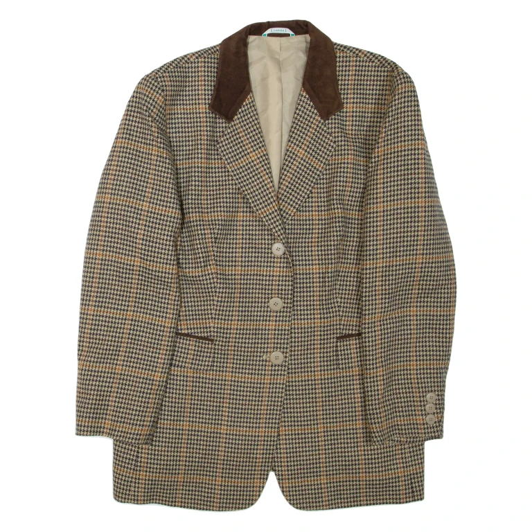 CANADA Womens Blazer Jacket Brown Houndstooth L