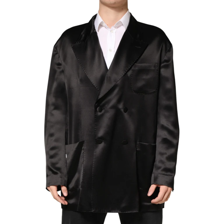 Black Silk Double Breasted 2 Button Blazer Clothing - Men
