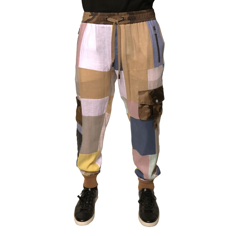 Dolce & Gabbana Multicolor Patchwork Jogger Sweatpants Pants Linen Ramie Silk Virgin Wool - Men