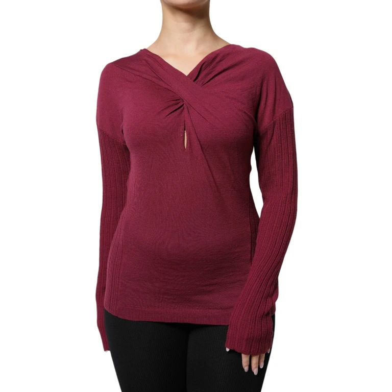 Roberto Cavalli Maroon Jumper Keyhole Knit Pullover Sweater Virgin Wool Clothing - Women