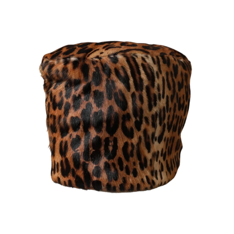 Brown Leopard Fur Women Bucket Hat Goat Leather - Women