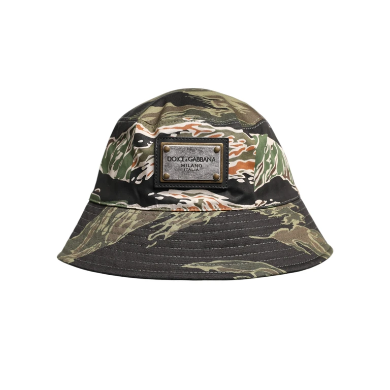 Dolce & Gabbana Multicolor Dg Plaque Wide Brim Bucket Hat Brown Cotton Elastane - Men