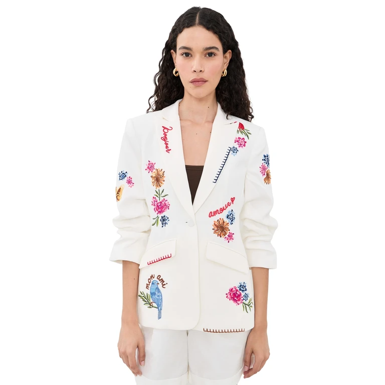 Cinq à Sept Celeste Vine Scrunched Cheyenne Blazer Ivory/Multi 12