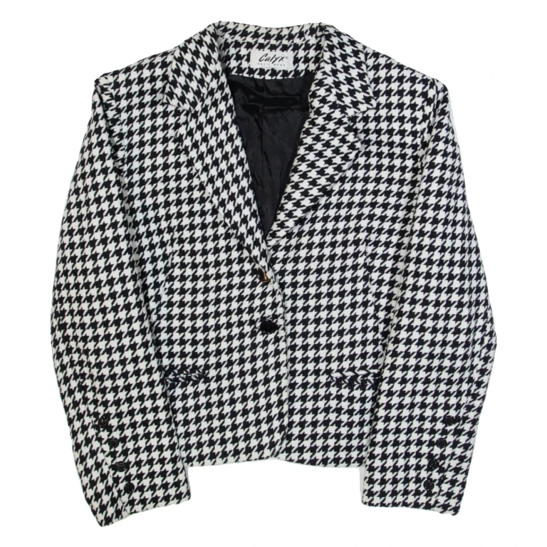 CALYX Womens Blazer Jacket Black Wool 90s Houndstooth M