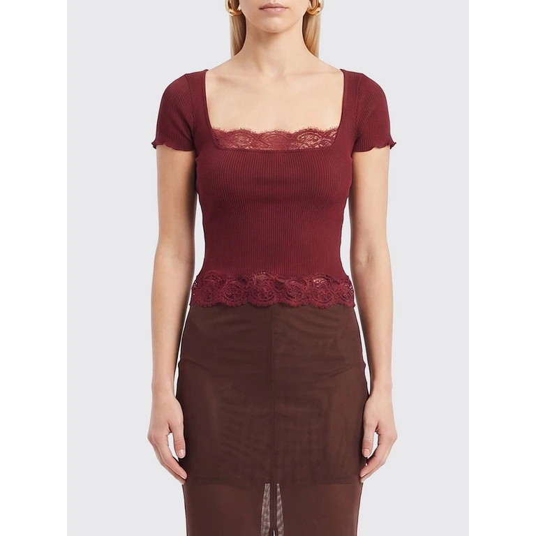 Slim-Fit Ribbed Silk Top with Lace Inserts (870534Y37SM6167)