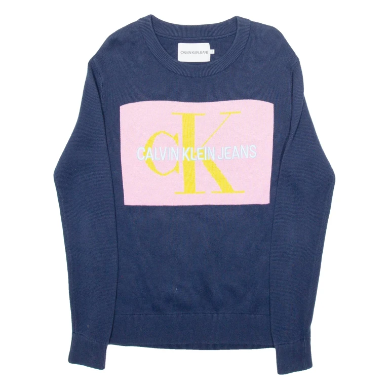 CALVIN KLEIN JEANS Womens Patterned Jumper Purple Crazy Pattern Wool S