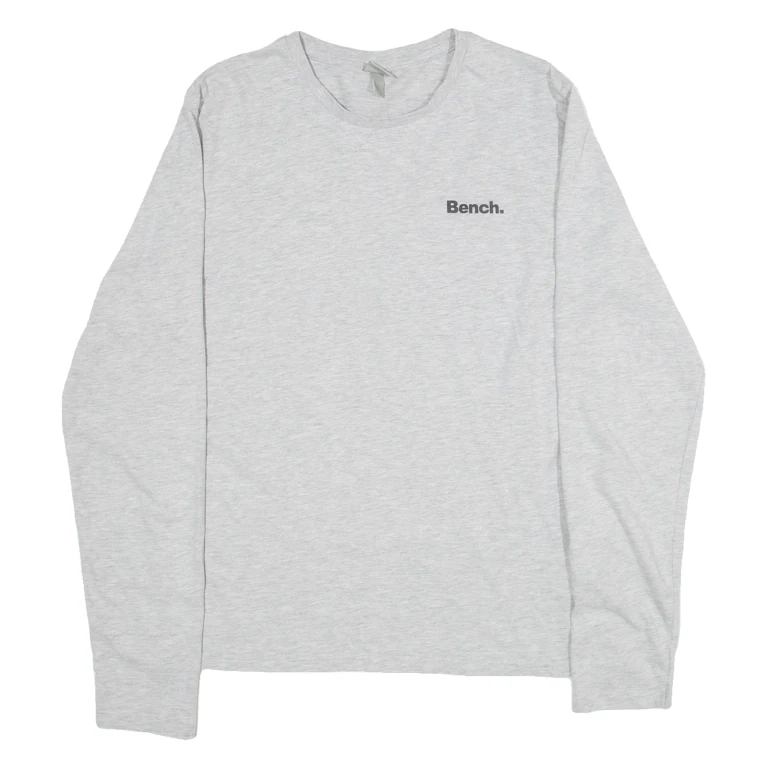 BENCH Mens T-Shirt Grey Long Sleeve L