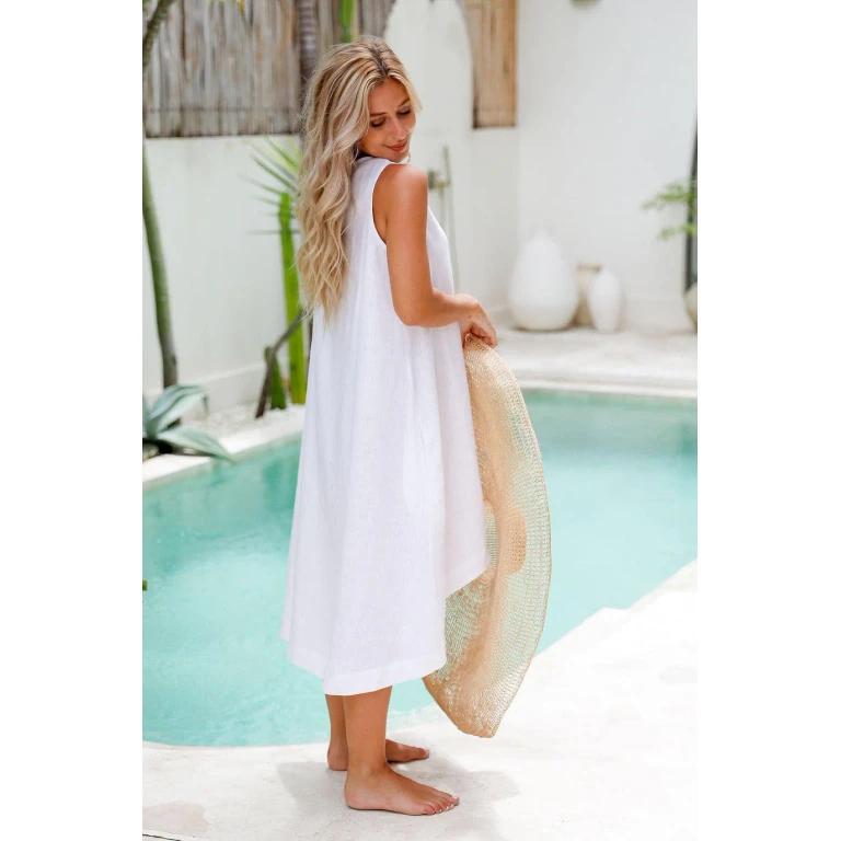 Women White Linen Dress Royal Toscana