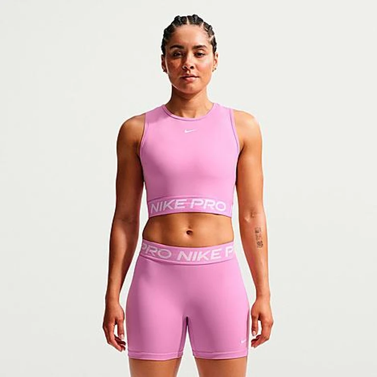 Nike Women's Pro Dri-FIT Crop Tank Top in Light Magenta/White Size: XXS