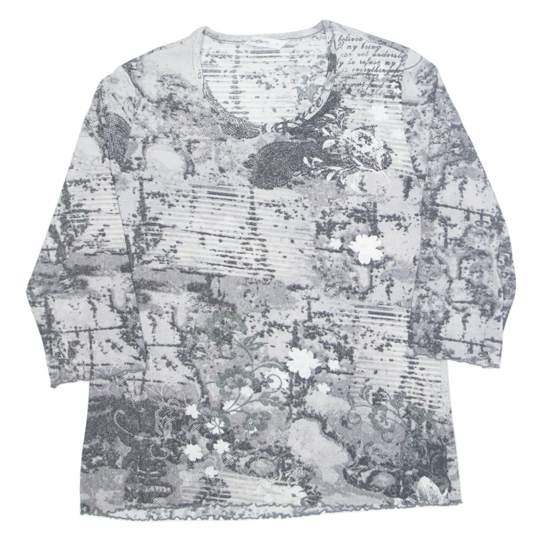 HARMONY Womens Printed Top Grey 3/4 Sleeve Floral L